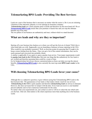 The Best Telemarketing BPO Leads Vendor in the USA