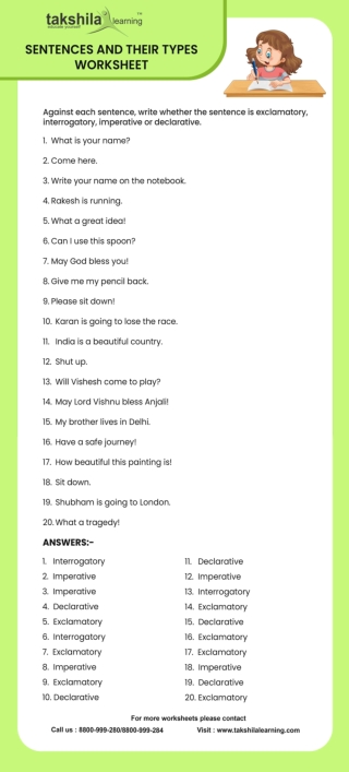 Sentences and Their Types With Examples | Class 5 English Worksheet