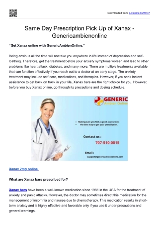 Same Day Prescription Pick Up of Xanax - Genericambienonline