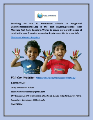 Montessori Schools in Bangalore | Daisymontessorischool.org