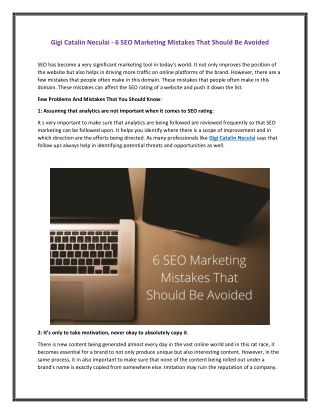 Gigi Catalin Neculai - 6 SEO Marketing Mistakes That Should Be Avoided
