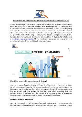 Investment Research Companies Offering Comprehensive Insights to Investors