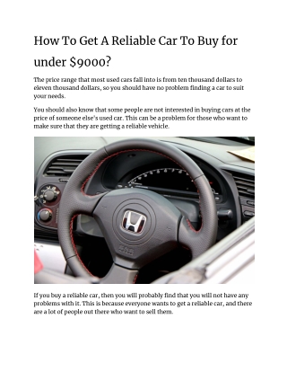 How To Get A Reliable Car To Buy for under $9000