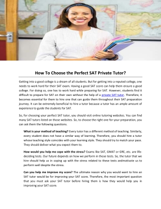 How To Choose the Perfect SAT Private Tutor