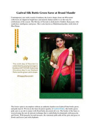 Gadwal Silk Buttis Green Saree at Brand Mandir