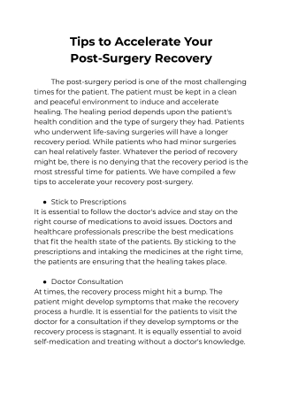 Tips to Accelerate Your Post-Surgery Recovery