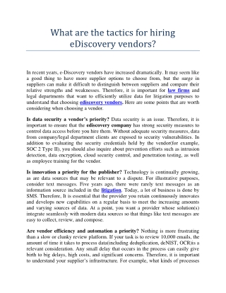 What are the tactics for hiring eDiscovery vendors