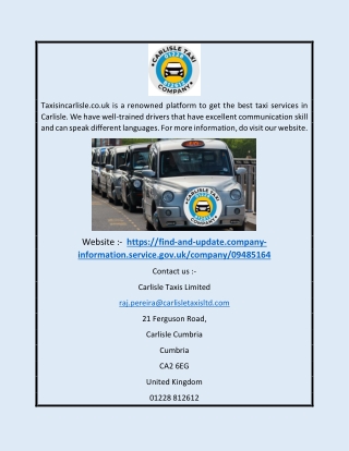 Carlisle Taxis Limited | Taxisincarlisle.co.uk