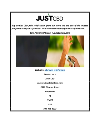 CBD Pain Relief Cream  Justcbdstore.com