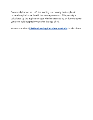 Lifetime Loading Calculator Australia