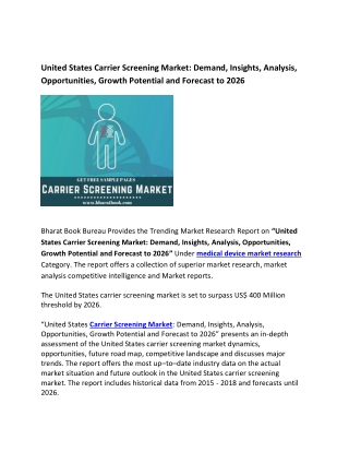 United States Carrier Screening Market Demand, Insights and Forecast to 2026