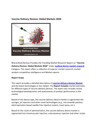 Global Vaccine Delivery Devices Market Size, Forecast to 2026