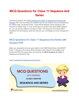 MCQs Class 11 Sequence And Series with Answers PDF Download