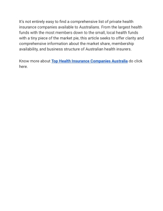 Top Health Insurance Companies Australia