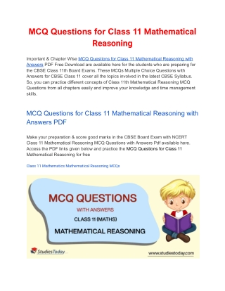 MCQs Class 11 Mathematical Reasoning with Answers PDF Download