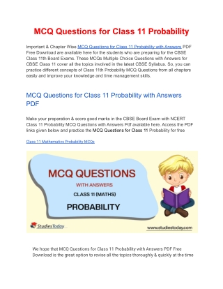 MCQs Class 11 Probability with Answers PDF Download