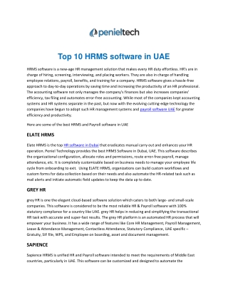 Top 10 HRMS software in UAE-Penieltech