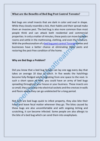 What are the Benefits of Bed Bug Pest Control Toronto?