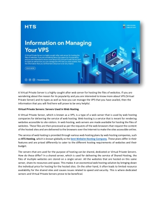 Information on Managing Your VPS