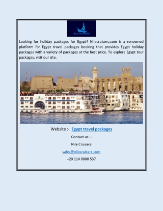 Egypt Travel Packages | Nilecruisers.com