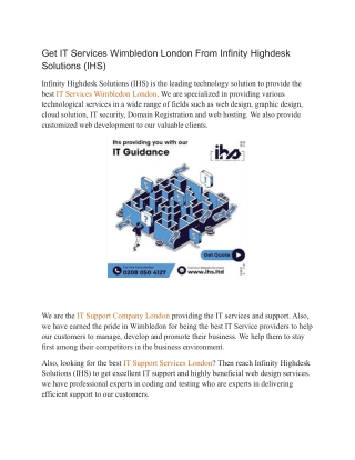 Get IT Services Wimbledon London From Infinity Highdesk Solutions (IHS)