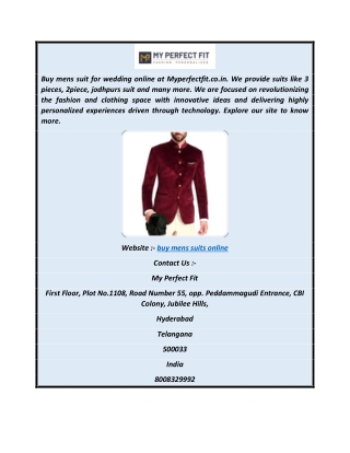 Buy Mens Suits Online  Myperfectfit.co.in