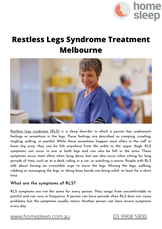 Restless Legs Syndrome Treatment Melbourne