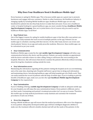 Why Does Your Healthcare Need A Healthcare Mobile App