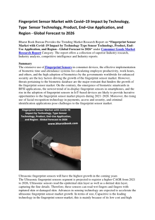 Fingerprint Sensor Market with Covid–19 Impact by Technology, Type  Sensor Technology, Product, End–Use Application, and