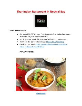 20% Off- Thar Indian Restaurant In Neutral Bay NSW | Delivery