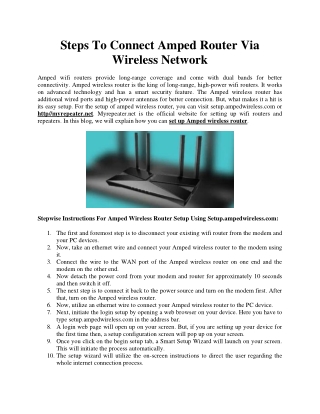 Steps To Connect Amped Router Via Wireless Network