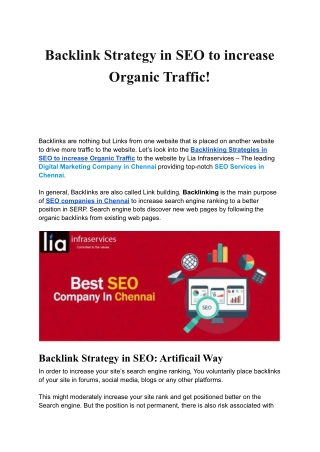 Backlink Strategy in SEO to increase Organic Traffic