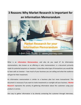 3 Reasons Why Market Research is Important for an Information Memorandum