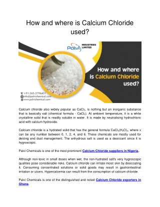 How and where is Calcium Chloride used