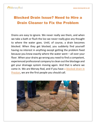 Blocked Drain Issue? Need to Hire a Drain Cleaner to Fix the Problem