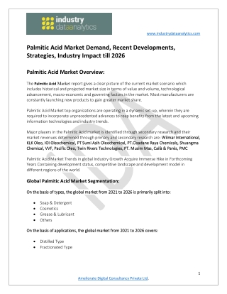 Palmitic Acid Market Growth and Opportunity Outlook 2021-2026