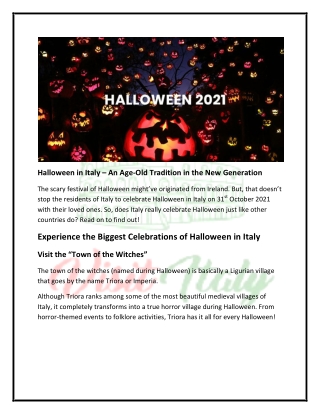 Halloween in Italy – A Spectacular Time to Visit Italy