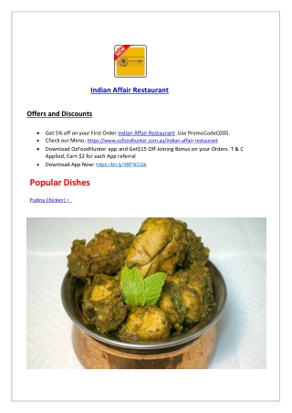 15% Off - Indian Affair Restaurant Menu in Warrandyte, VIC.