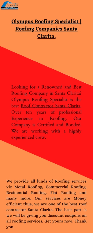 Olympus Roofing Specialist | Roofing Companies Santa Clarita.