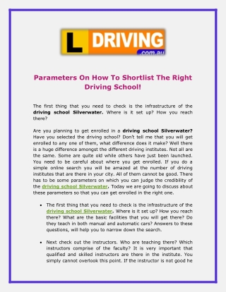 Parameters On How To Shortlist The Right Driving School
