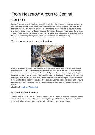 From Heathrow Airport to Central London
