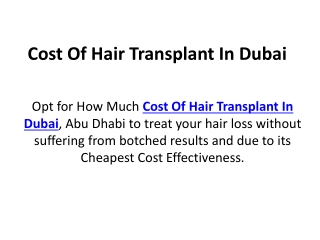 Cost Of Hair Transplant In Dubai