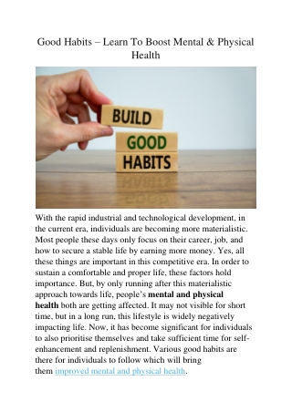 Good Habits Learn To Boost Mental & Physical