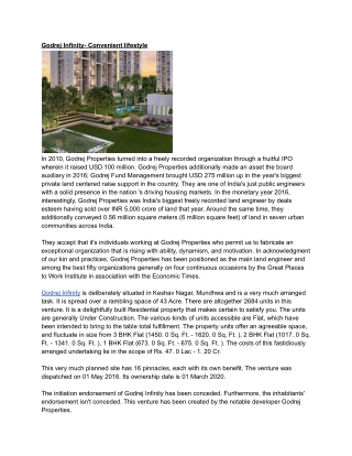 Godrej Infinity- Convenient lifestyle