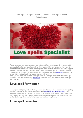 Love spells Specialist - Vashikaran Specialist Astrologer