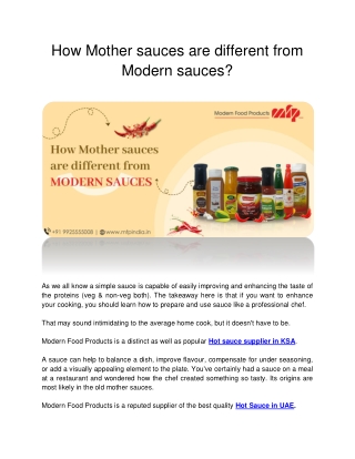 How Mother sauces are different from Modern sauces