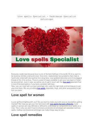 Love spells Specialist - Vashikaran Specialist Astrologer