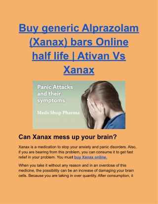 Buy generic Alprazolam (Xanax) bars Online half life | Ativan Vs Xanax