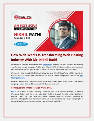 How Web Werks Is Transforming Web Hosting Industry With Mr. Nikhil Rathi