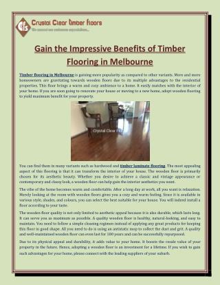 Gain the Impressive Benefits of Timber Flooring in Melbourne